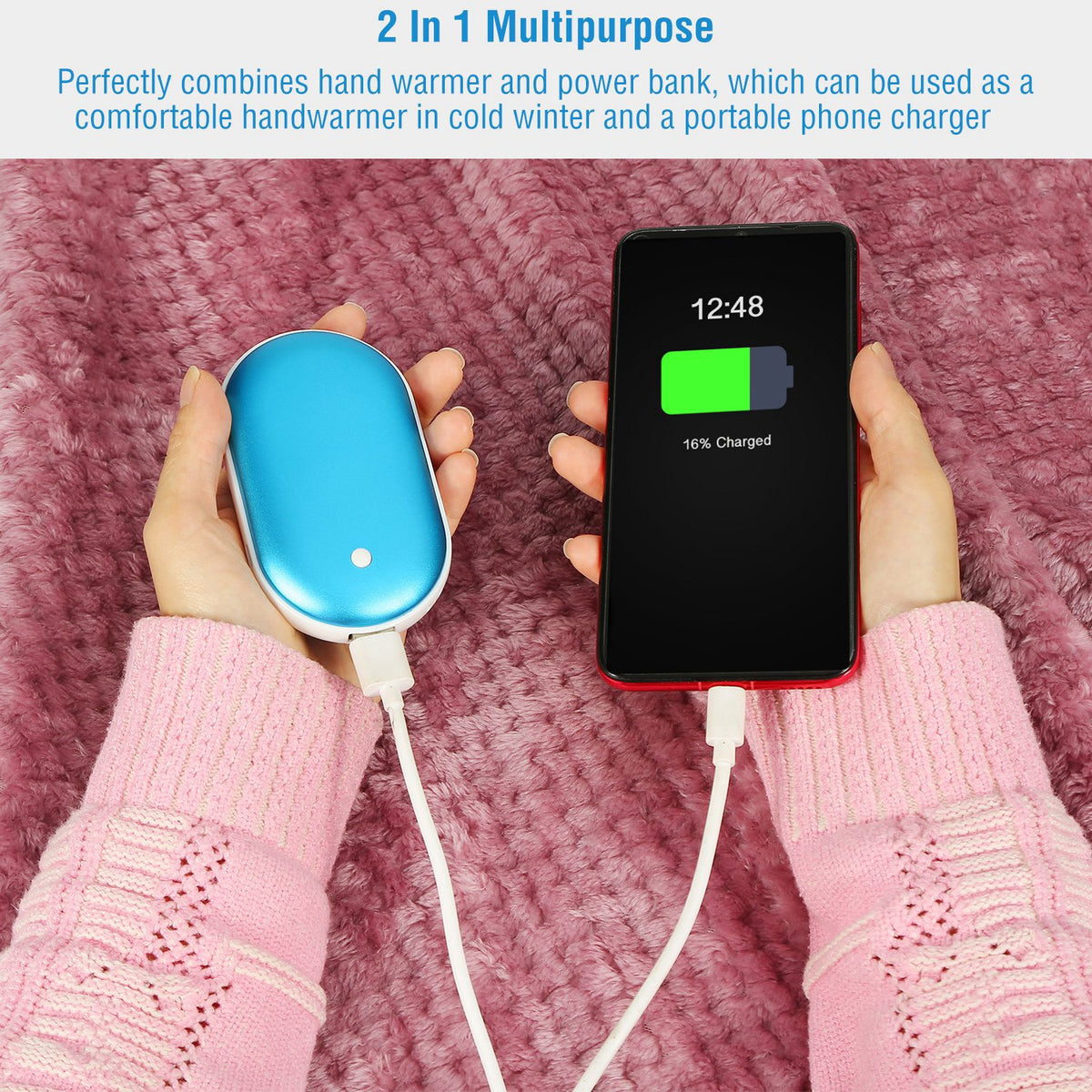 Hand warmer power bank charging phone