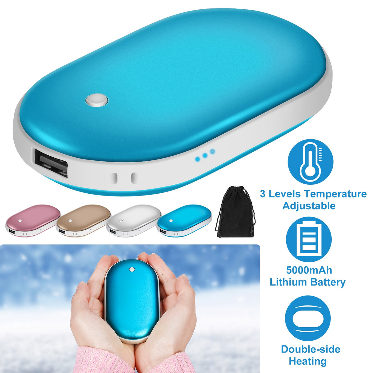Rechargeable hand warmer blue
