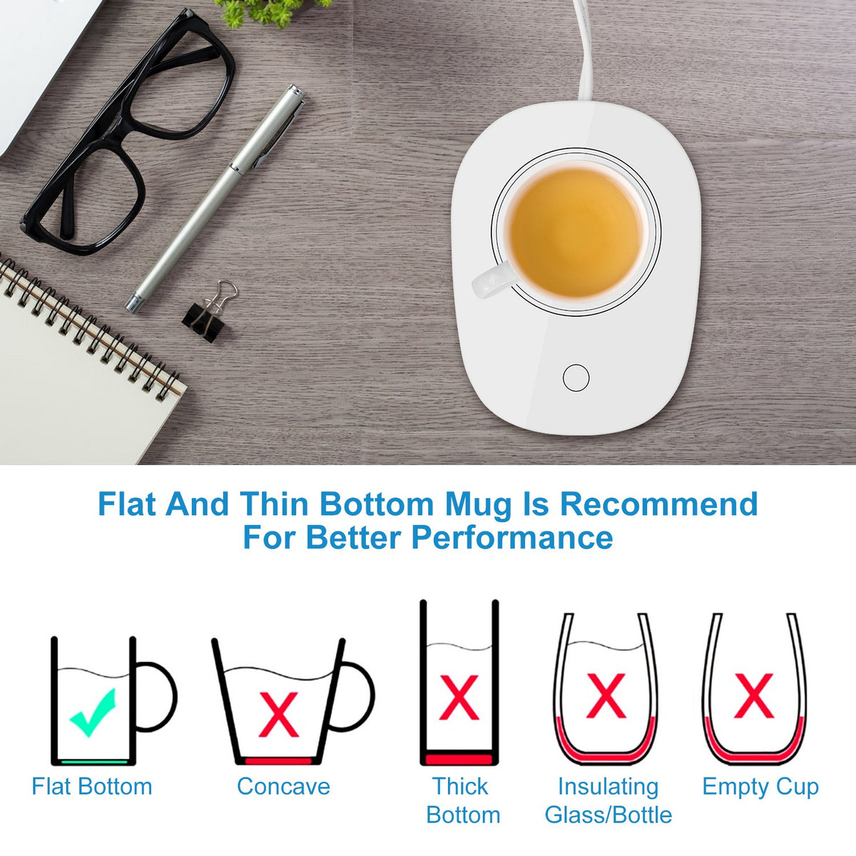 Mug warmer works with most mugs